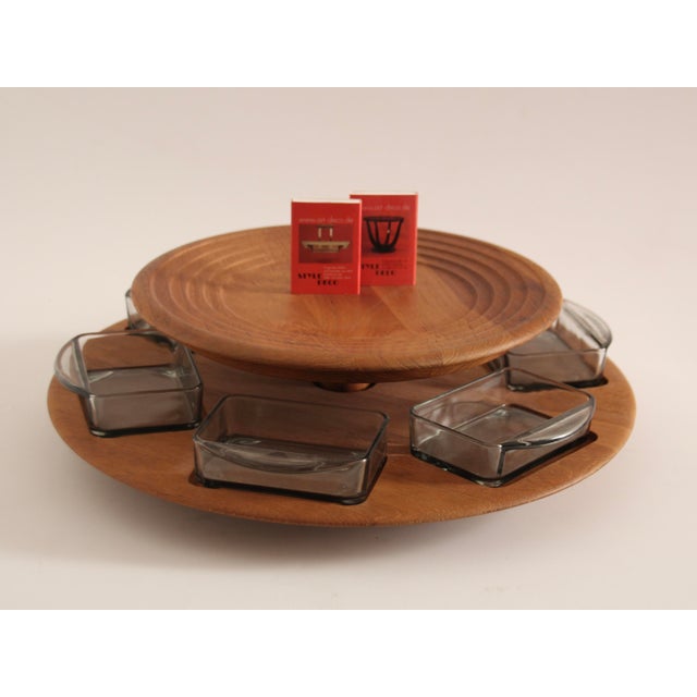1960s Danish Teak Carousel with Six Glass Bowls by Digsmed, 1960s, St of 7 For Sale - Image 5 of 6