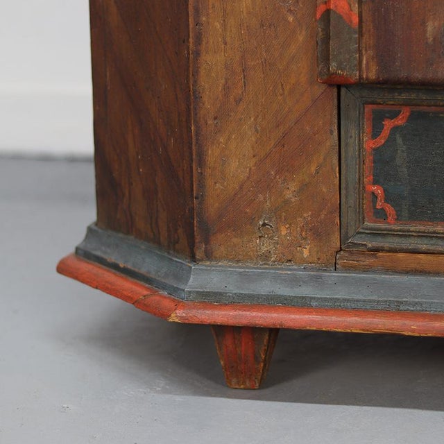 Rustic Farmhouse Painted Folk Art Bridal Cabinet dated 1818 For Sale - Image 6 of 15