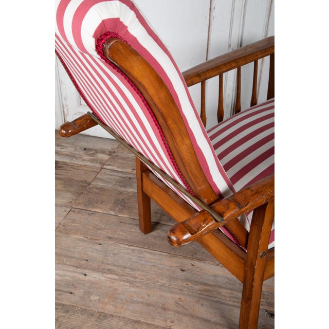 1920s French Morris Reclining Chair With Red Stripe Cushions For Sale - Image 9 of 10