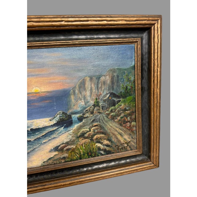 Blue Antique Coastal Seascape Oil Painting on Canvas For Sale - Image 8 of 10