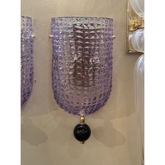 Modern Pair of Modern Murano Glass Lavender Sconces With Black Ball For Sale - Image 3 of 5