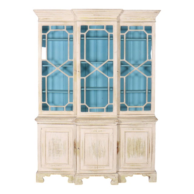 18th Century English Painted Breakfront Bookcase For Sale