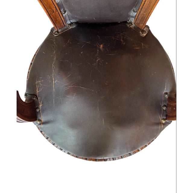 Brown 19th Century French Walnut Swivel Chair: Figural Crest & Organic Movement For Sale - Image 8 of 17