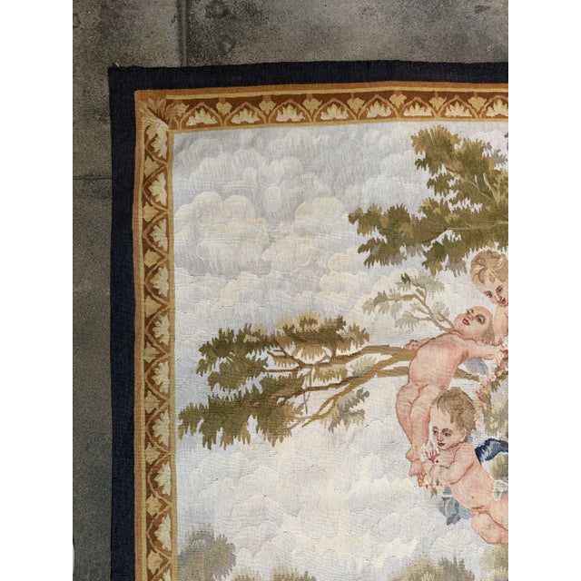 Rococo Vintage Pastoral Tapestry With Women and Cherubs For Sale - Image 3 of 8