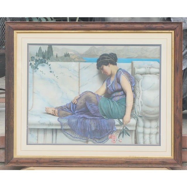 Mid 20th Century Vintage Godward “Summer Idleness / Day Dreams” Framed Print — 38" × 30¾" Oak Frame For Sale - Image 5 of 12