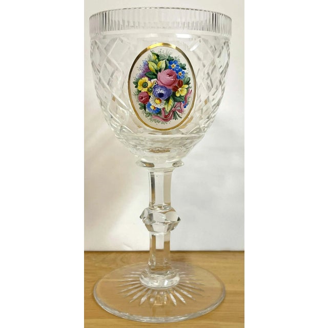 Early 20th Century Moser Floral Enameled Cut to Clear Enamel Water/Wine Goblets - Set of 12 For Sale - Image 10 of 12