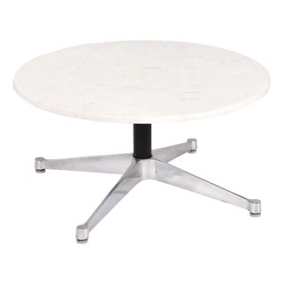 Eames for Herman Miller Round White Marble Coffee Table on Aluminum Base For Sale