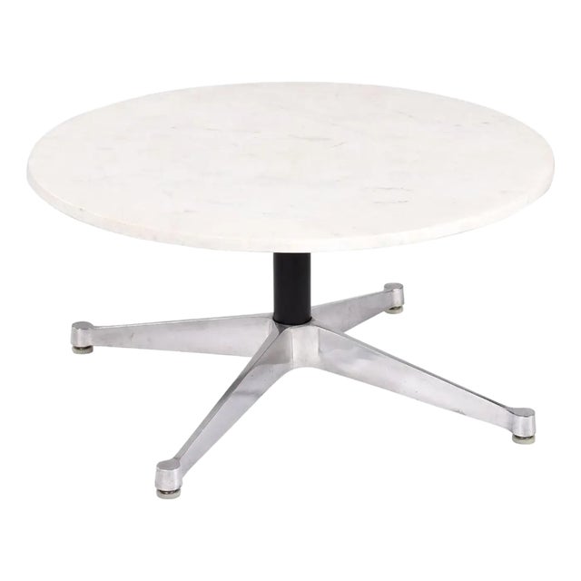 Eames for Herman Miller Round White Marble Coffee Table on Aluminum Base For Sale