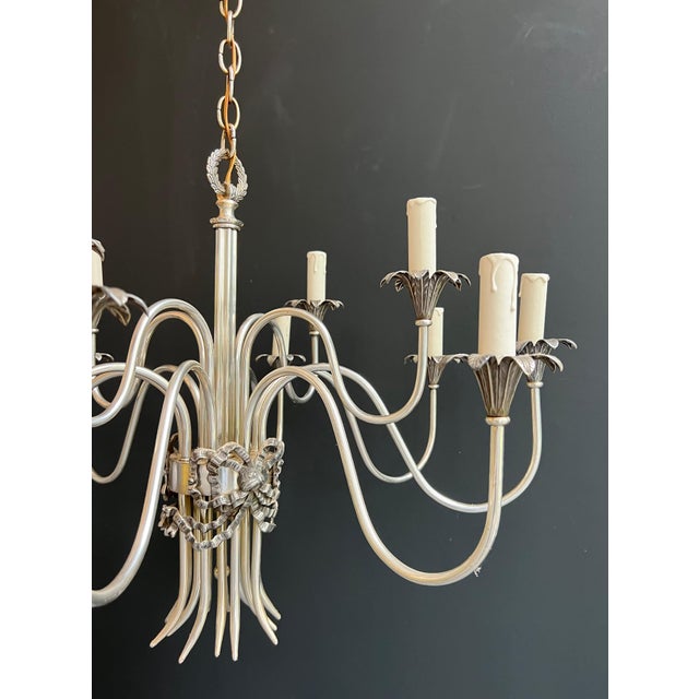 Silver 1940s Maison Charles Neoclassical Silver Metal Chandelier For Sale - Image 8 of 12