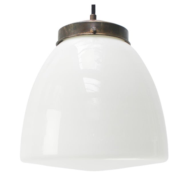 Metal Early 20th Century White Opaline and Brass Top Pendant Light from Philips, Holland For Sale - Image 7 of 7