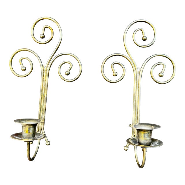 Mid Century Modern Brass or Brass Plated Sconces With Spiral Motifs For Sale