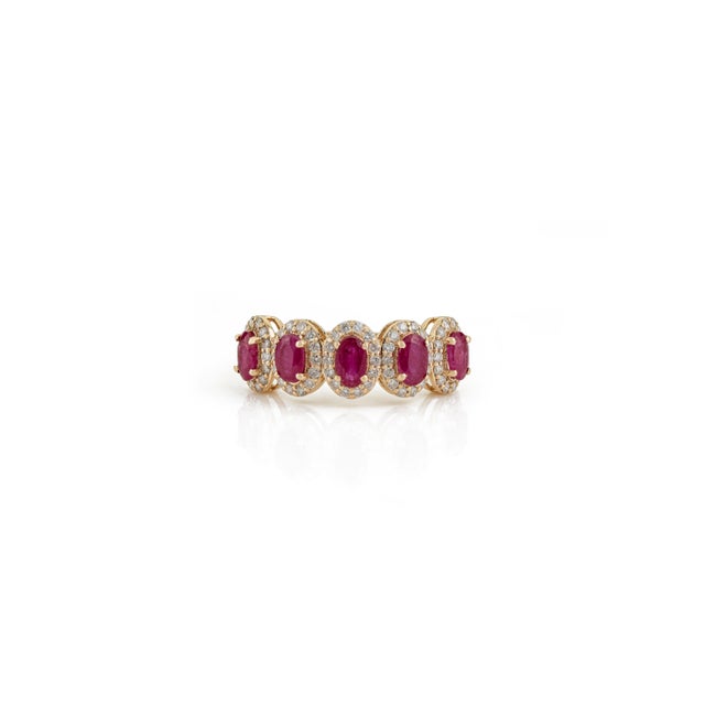 Not Yet Made - Made To Order 14k Gold Vintage Inspired 1.5ct Ruby & Diamond Halo Wedding Band Ring Size 5 For Sale - Image 5 of 17