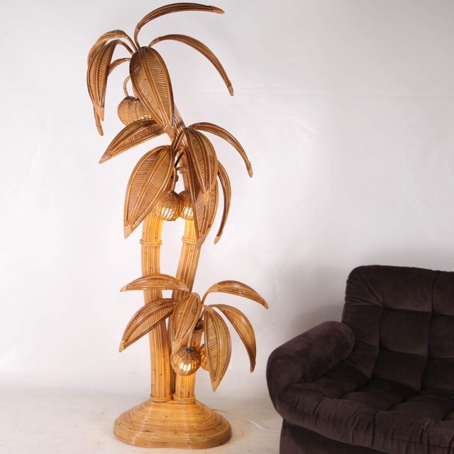 Bohemian Palm Floor Lamp in Rattan For Sale - Image 13 of 17