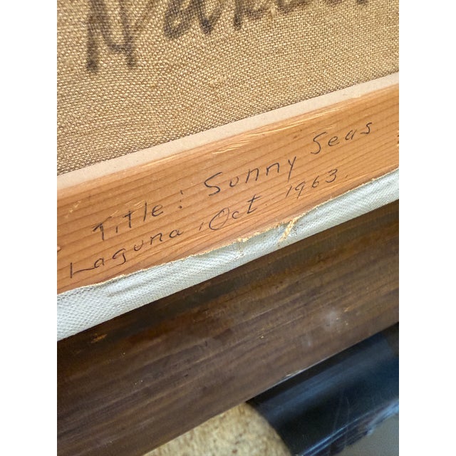 Blue Circa 1963 Earl Davids Sunny Seas Painting, Framed For Sale - Image 8 of 12