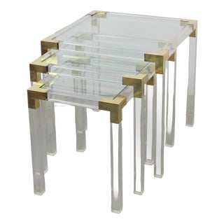 Brass and Acrylic Glass Nesting Tables, 1970s, Set of 3 For Sale