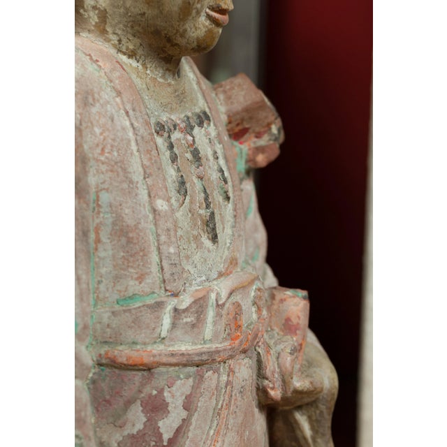 Asian 16th Century Chinese Ming Dynasty Painted and Carved Statue of Guanyin For Sale - Image 3 of 13