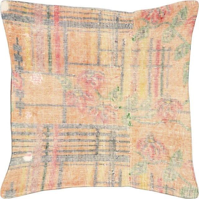 Vintage Turkish Mid-Century Modern Pillow. Hand Sewn with fragments of Turkish hand made wool rugs. Fiber fill. 500220