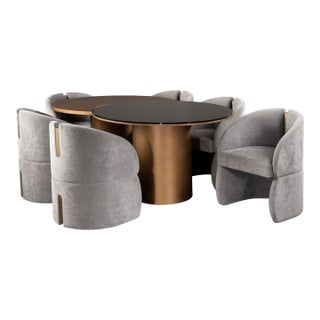 Modern 66 Inch Irregular Kaylee Dining Table Set with 6 Gray Chairs For Sale