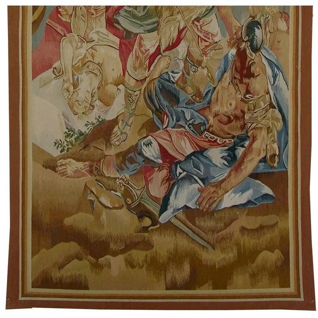 Tan Vintage Tapestry Depicting Royal Soldiers in Battle For Sale - Image 8 of 9