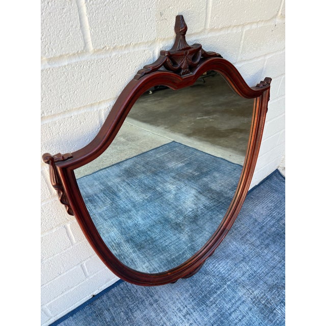 1930s Vintage 1930s Mahogany Shield Hanging Wall Mirror For Sale - Image 5 of 9