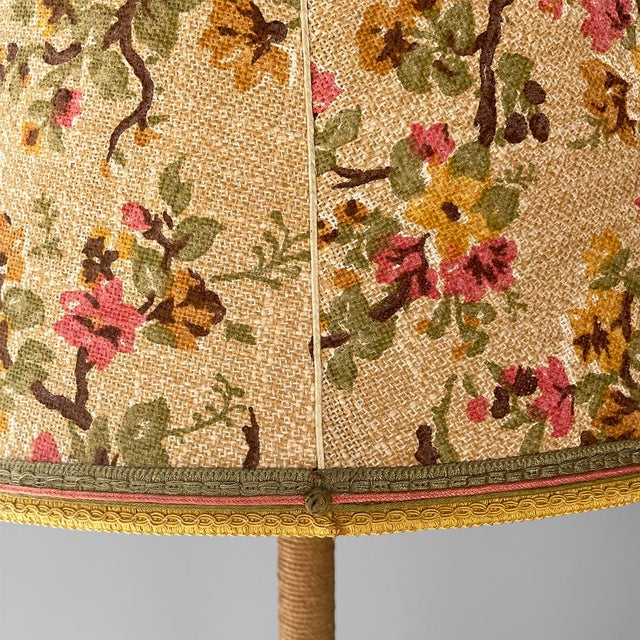 Brown Art Deco Italian Floor Lamp in Wood, Fabric and Rope, 1930s For Sale - Image 8 of 13