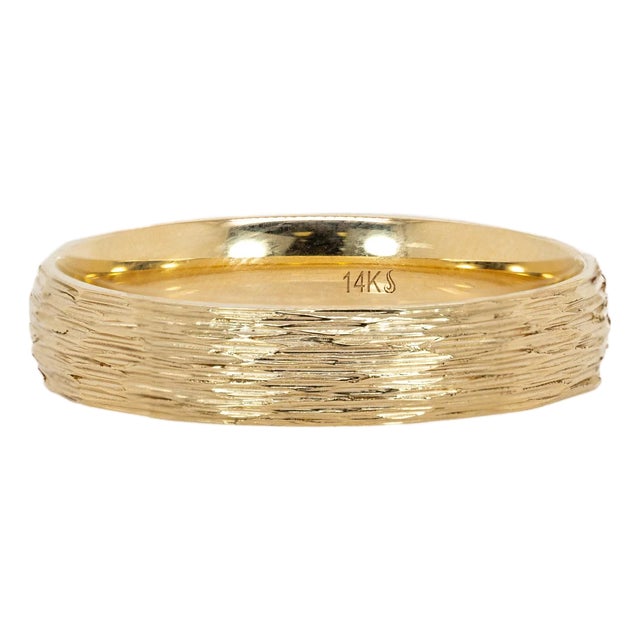 Nature-Inspired Tree Bark Men’s Ring | Solid 14k Gold For Sale