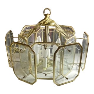 Vintage Brass & Glass Starburst Chandelier 16" Hanging Ceiling Light Fixture For Sale