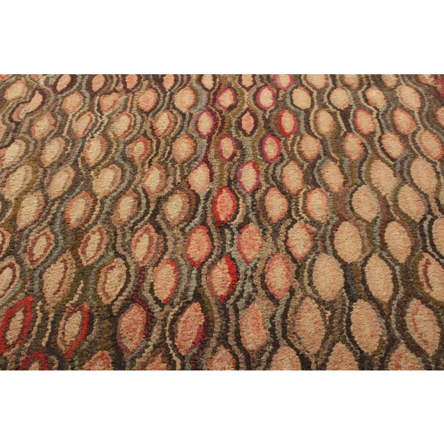 Antique Hand Hooked Rug in All Over Red, Beige-Brown Geometric Pattern For Sale - Image 4 of 5