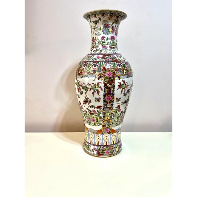 1940’s Vintage Tall Famille Rose Chinese Porcelain Decorative Baluster Vase For Sale - Image 11 of 11