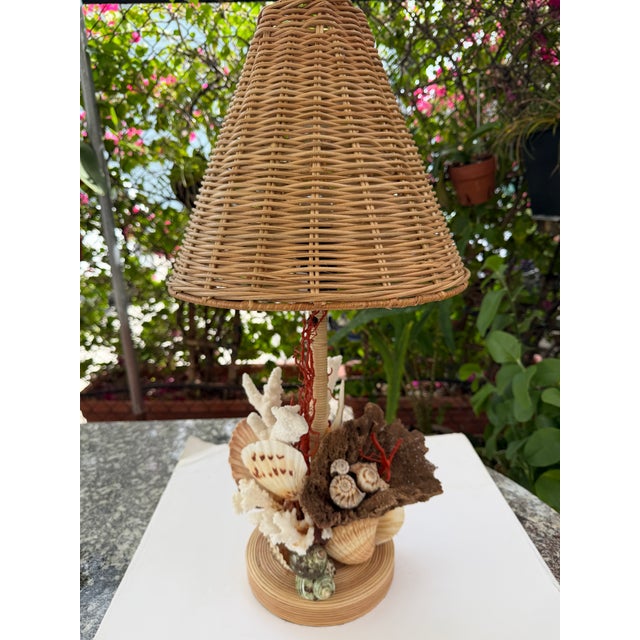 Wood CSS 24"h. Wicker Lamp With Lampshade For Sale - Image 7 of 7