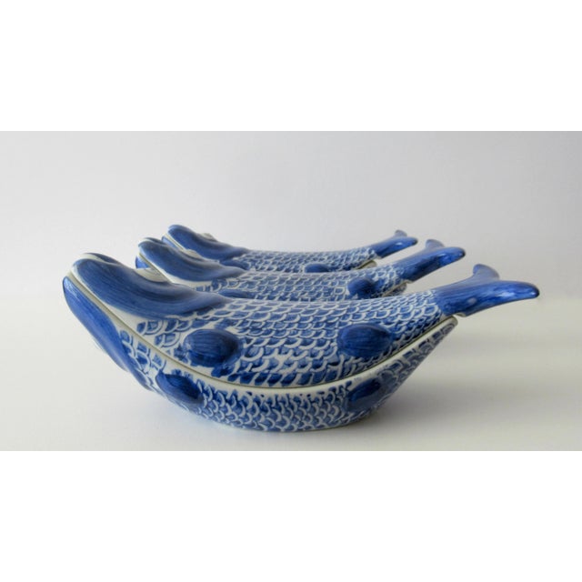 C.1998; Trio of Seymour Mann designed, Asian-Style/Chinoiserie, hand-painted blue and white, Blanc de Chin, Koi Fish-...