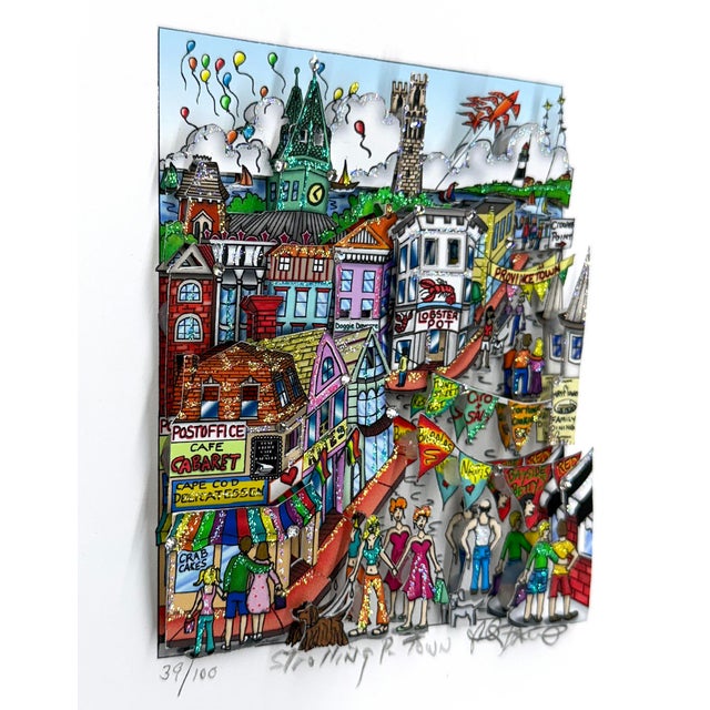 Charles Fazzino, Strolling P-Town, Hand Signed 3d Mixed Media, 13 X 12.25 In. Framed, 2008 For Sale - Image 4 of 5