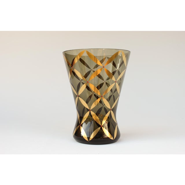 Mid-Century Modern Mid-Century Smoked Glass Vase with Gold Decoration, 1950s For Sale - Image 3 of 13