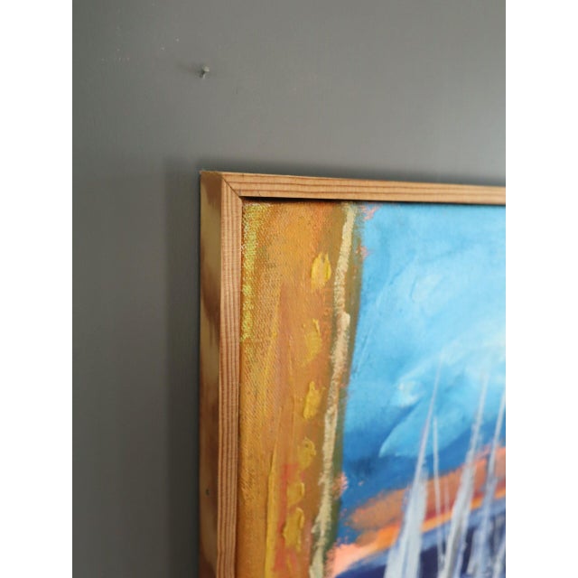 Mid 20th Century Mid-Century Modern 'Sunlit Balcony' Vintage Original Coastal Still Life Oil Painting, Framed For Sale - Image 5 of 11