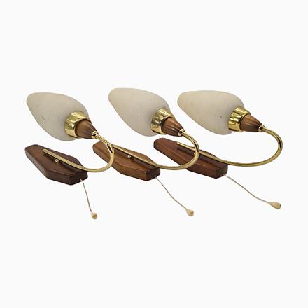 Mid-Century Modern Wall Sconces in Wood and Brass, 1950s-1960s, Set of 3 For Sale - Image 14 of 14