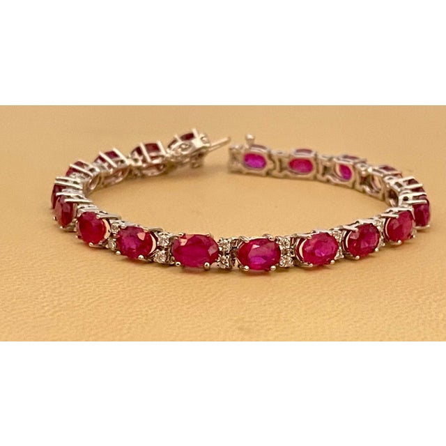 Early 21st Century 19 Carat Ruby & 1 Carat Diamond Affordable Tennis Bracelet 14 Karat White Gold For Sale - Image 5 of 18