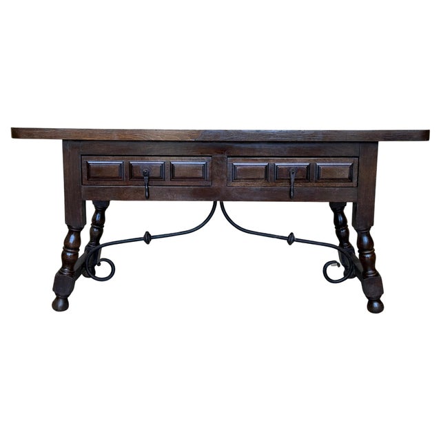 Early 20th Century Spanish rectangular coffee table with turned legs and four drawers For Sale - Image 15 of 18