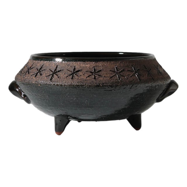 Vintage Swedish Ceramic Ethnic Bowl on Legs by Eke Bjerén for Gabriel Keramik, 1960 For Sale