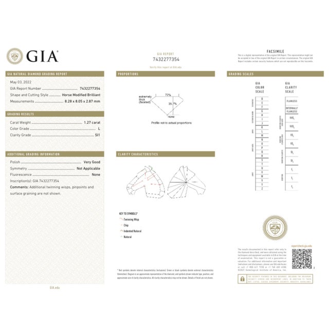 Gia Certified 1.27ct Horse Modified Brilliant L Si1 Diamond Ring in 18k Gold, Size 6 For Sale - Image 13 of 13