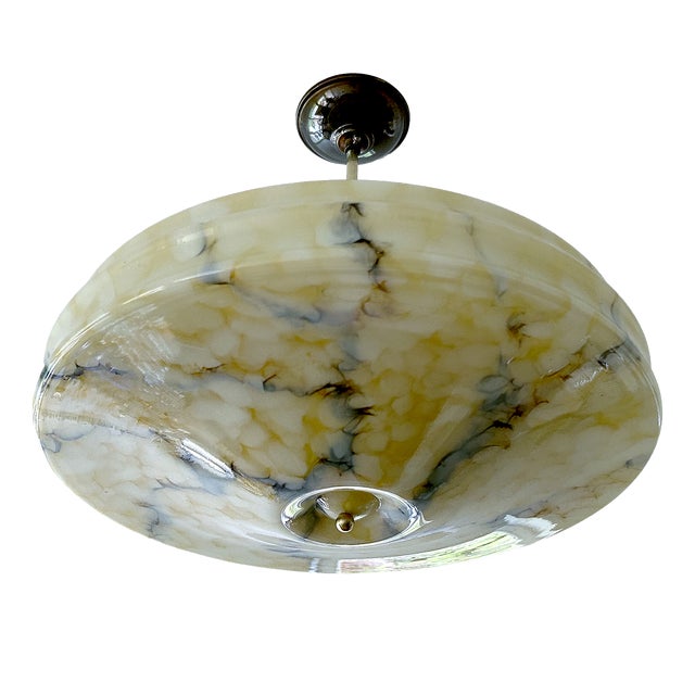 Art Deco Pendant Light in Marble Glass, 1930s For Sale