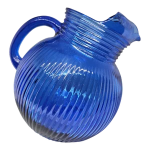 Hazel Atlas Colbalt Blue Ribbed Tilt Pitcher