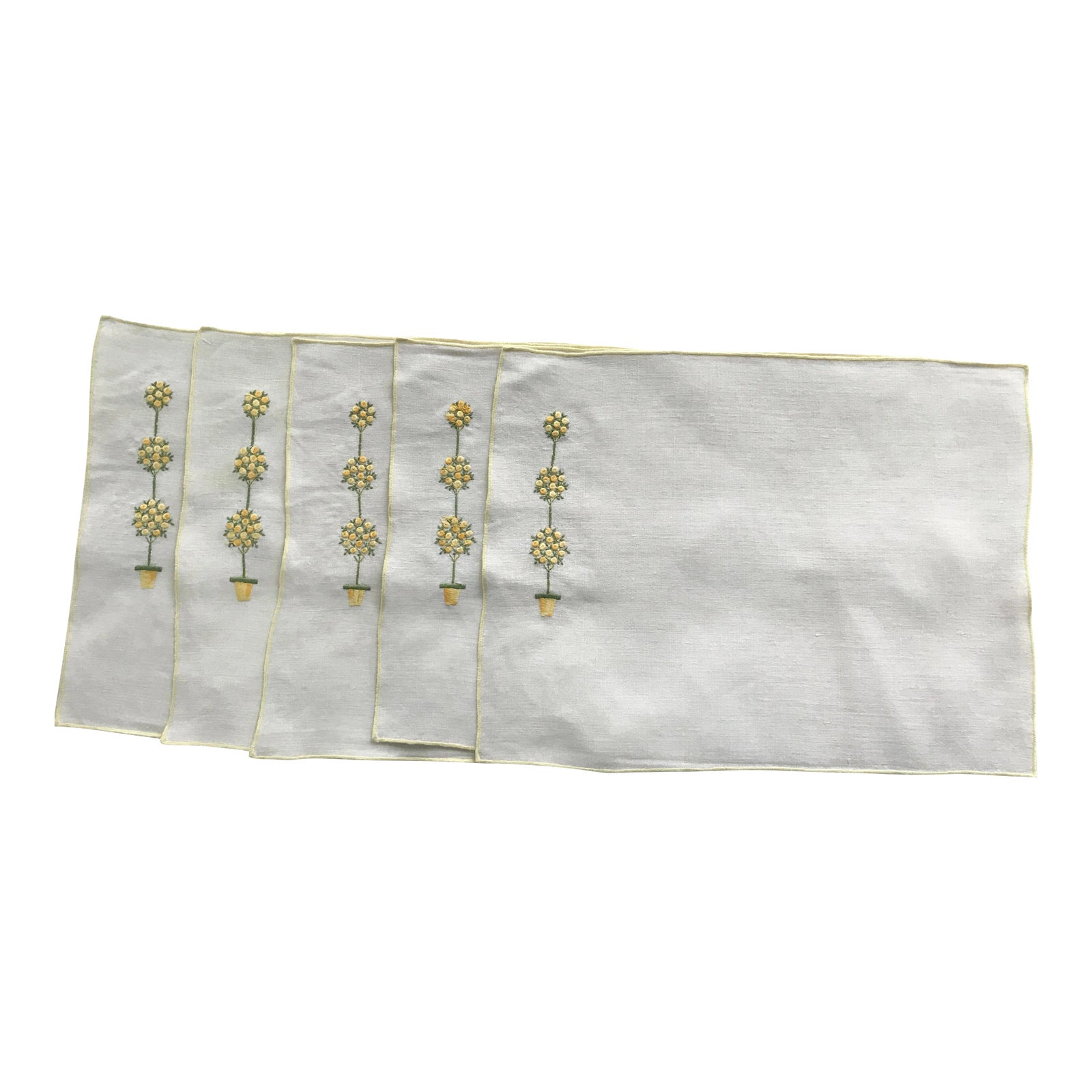 Vintage Lemon Topiary Tree Embroidered Linen Placemats, Set of 5 Chairish