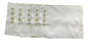 Vintage Lemon Topiary Tree Embroidered Linen Placemats, Set of 5