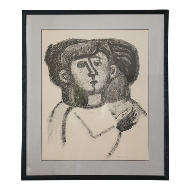 1960 Mid-Century Scandinavian Lithograph "The Family" by Swedish Artist Nils Wedel, Signed & Numbered For Sale