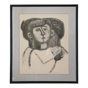 1960s Mid-Century Scandinavian Lithograph "The Family" by Swedish Artist Nils Wedel, Signed & Numbered