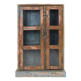 Showcase Cabinet in Patinated Solid Wood For Sale