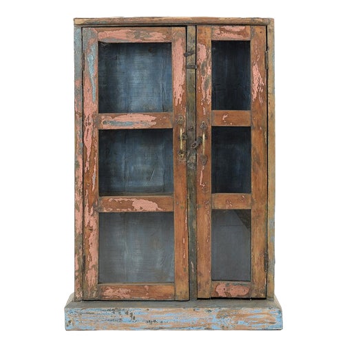 Showcase Cabinet in Patinated Solid Wood For Sale