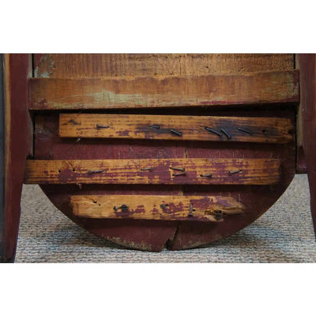 Red Antique Primitive Folk Art Red Painted Wood & Iron Childrens Sled Sleigh For Sale - Image 8 of 13