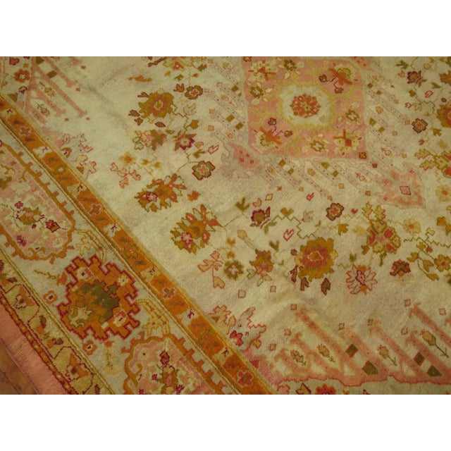 Ivory and Pink Antique Turkish Oushak Rug - 10'3" x 13'4" For Sale In New York - Image 6 of 12