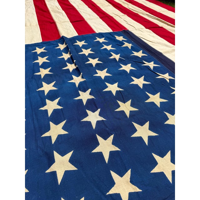 American Large Antique 48-Star American Flag in Heavy Canvas, Sewn Stars & Stripes, Wwi–wwii Era 5.8 Ft X 8.6 Ft For Sale - Image 3 of 6